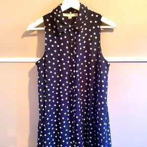Emma & Michele Blue Polka Dot Sleeveless Button Up Dress